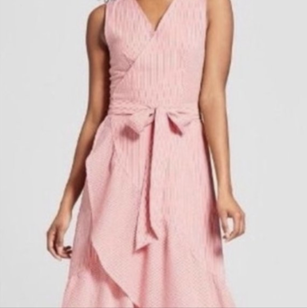 Who What Wear Midi Dress Red Striped Sleeveless Ruffle XXL